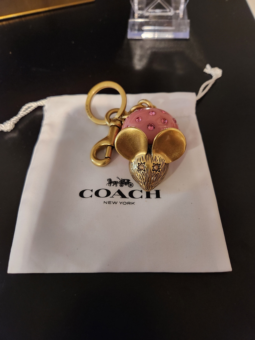 Coach Pink & Gold Mouse Charm Keyring